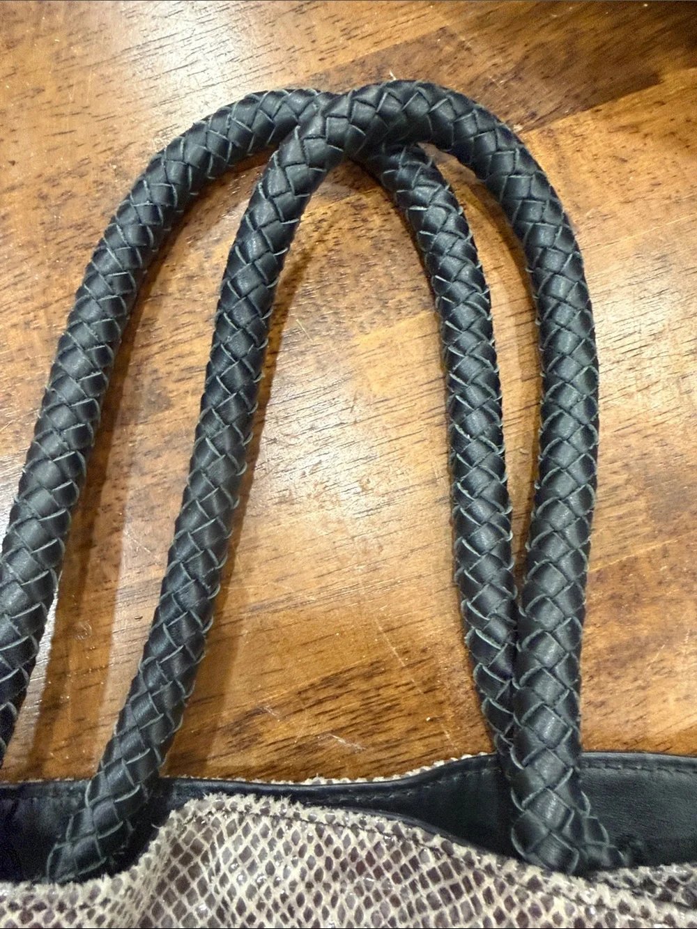 Judith Ripka Gray Snake-Print Tote with Braided Black Handles